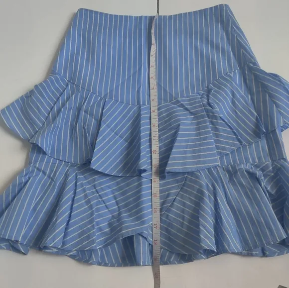 Fame and Partners Sky Blue 100% cotton Pinstripe tiered ruffle Midi Skirt_2