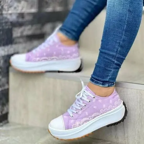 Fashion  Casual Sport Shoes Pattern Canvas Women Sneakers