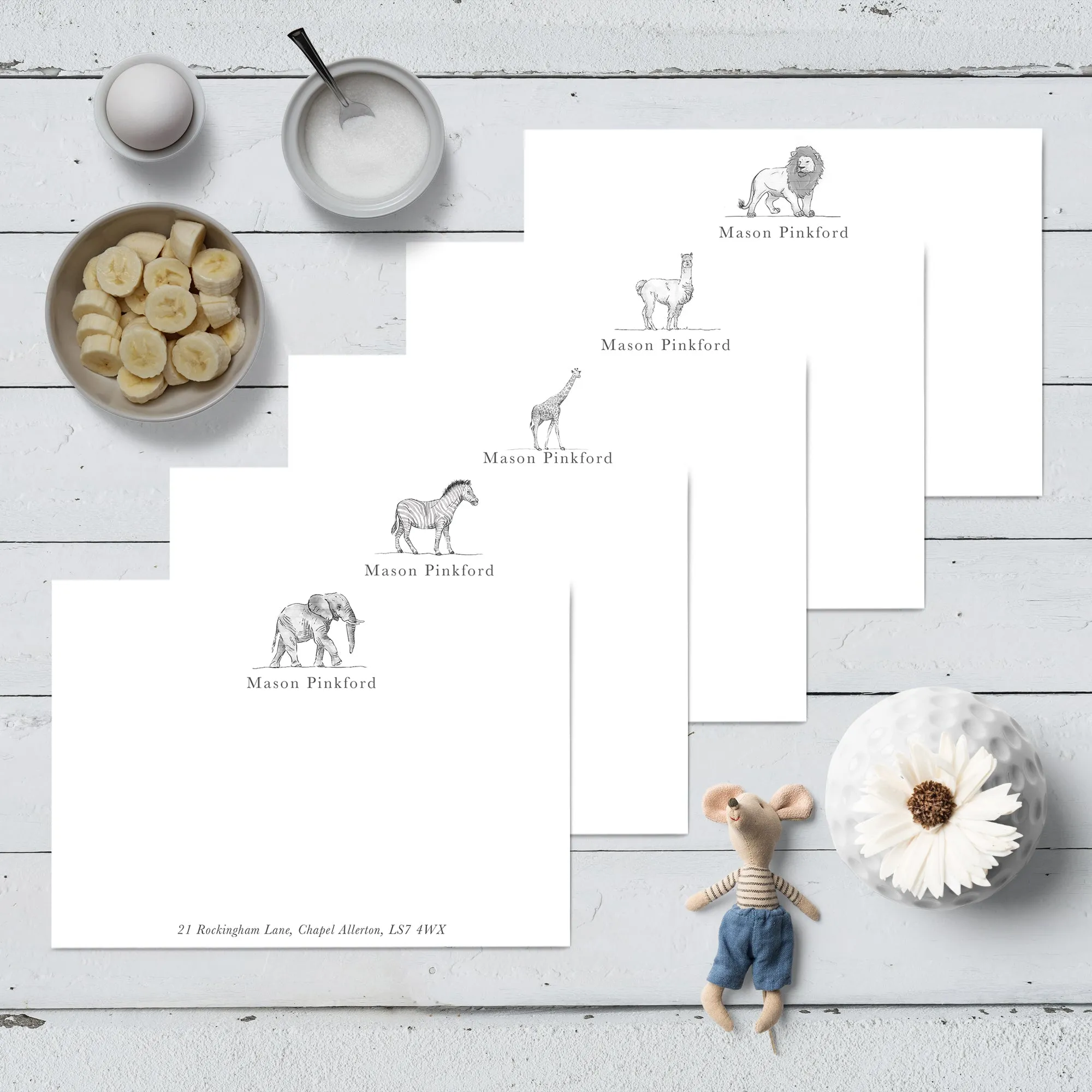 Flat Notecard Watercolour Animals set - Top