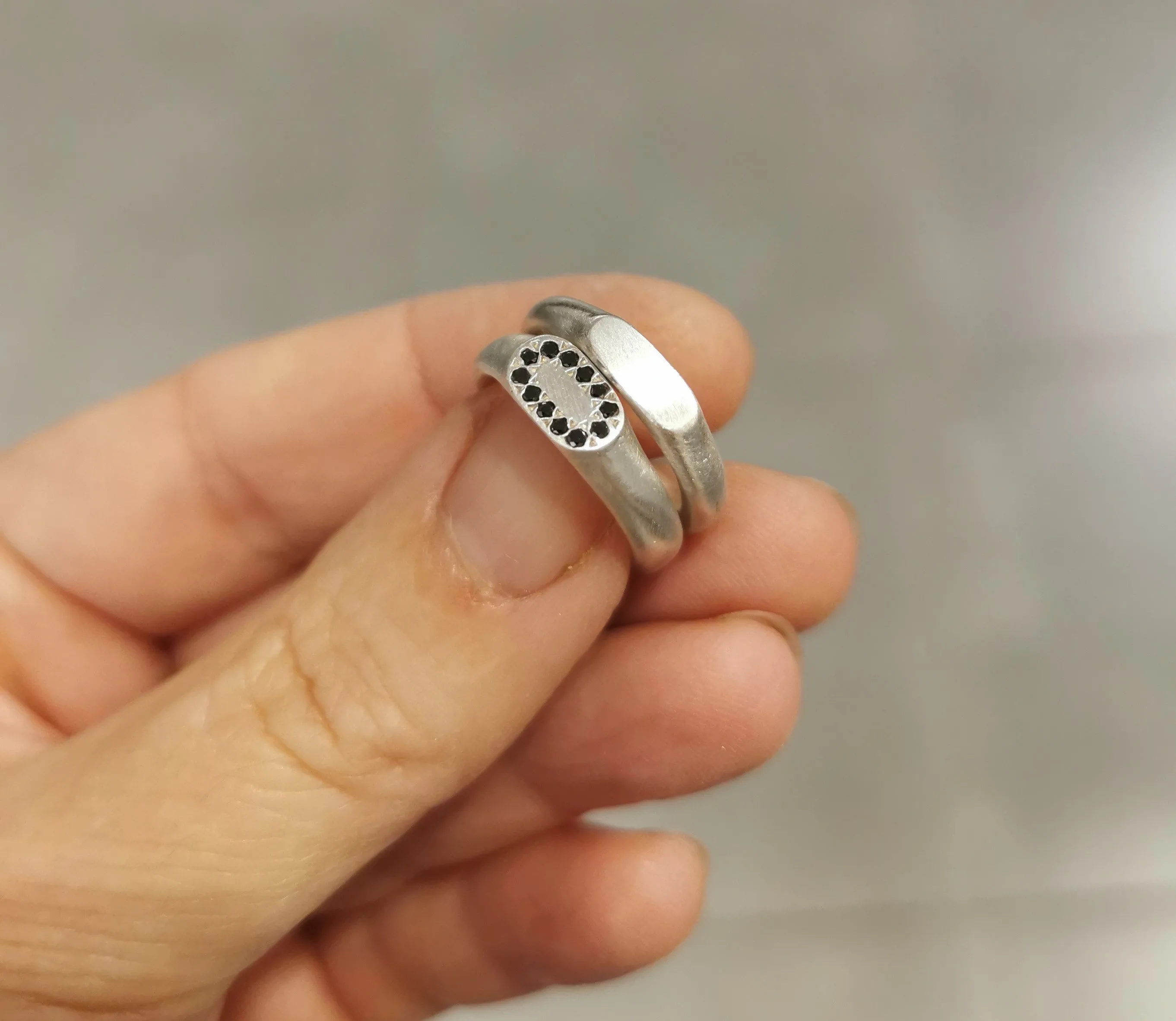 Flat Princess Crown Gold & Diamond Signet Ring