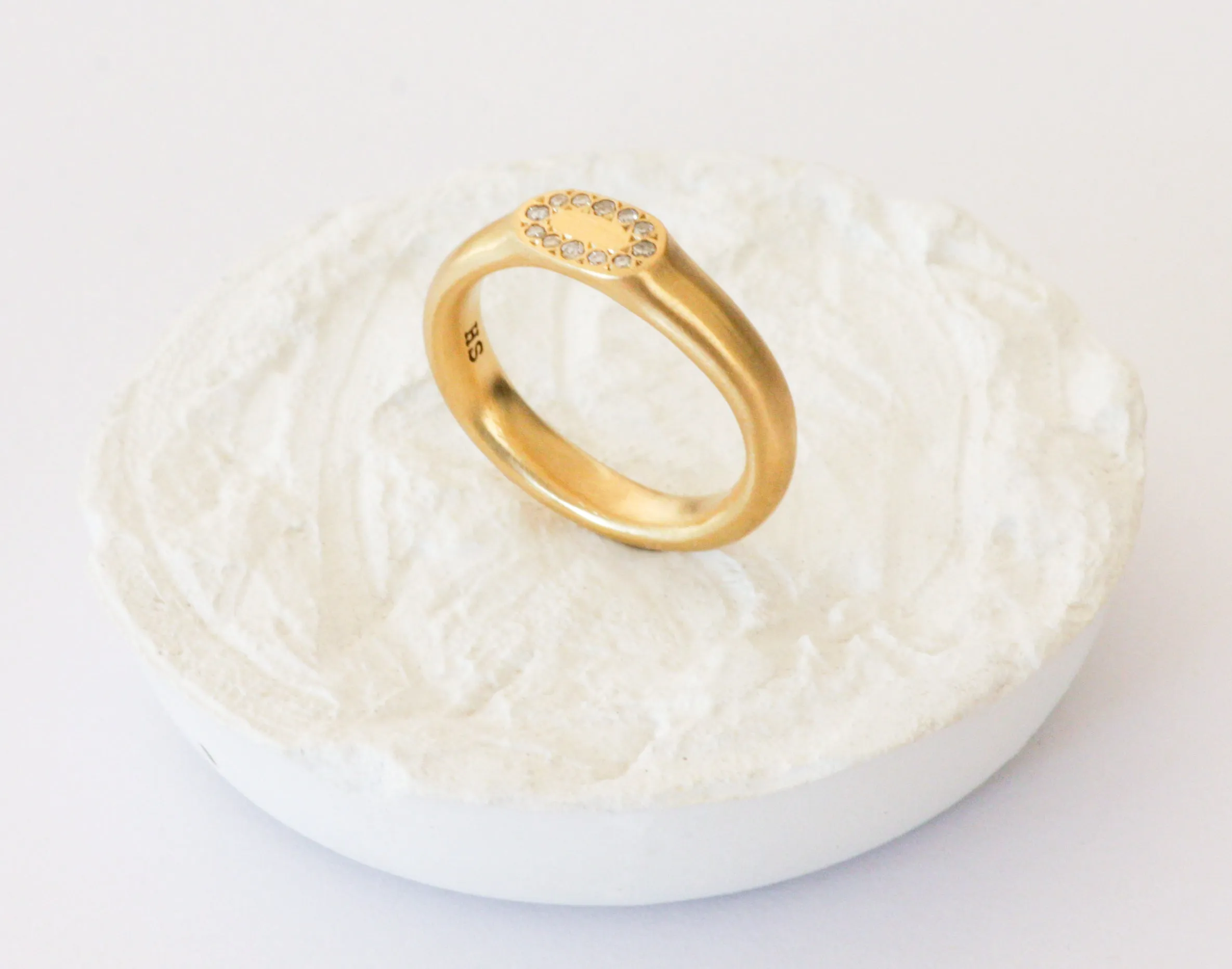 Flat Princess Crown Gold & Diamond Signet Ring