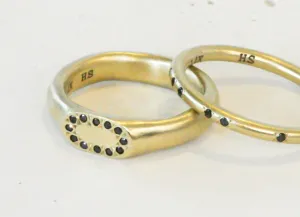 Flat Princess Crown Gold & Diamond Signet Ring