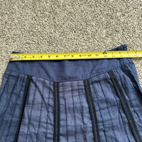 Floreat Anthropologie navy blue pleated cotton midi skirt size 4