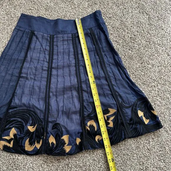 Floreat Anthropologie navy blue pleated cotton midi skirt size 4