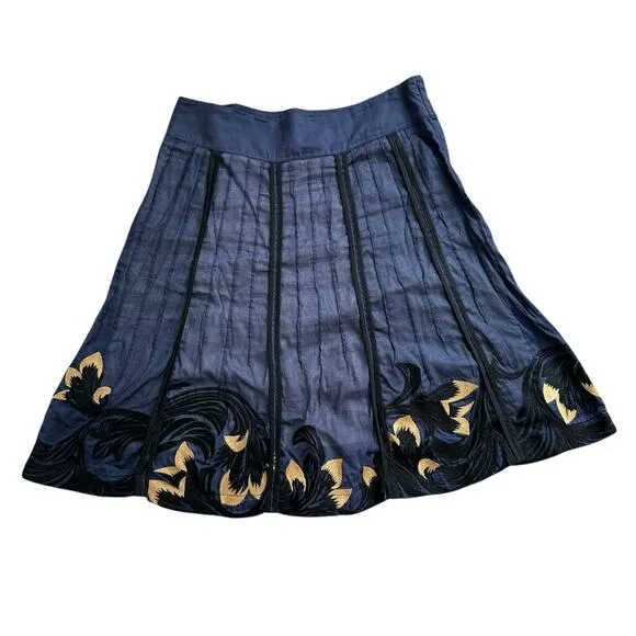 Floreat Anthropologie navy blue pleated cotton midi skirt size 4