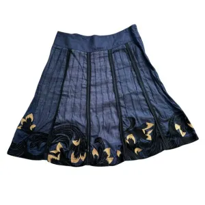 Floreat Anthropologie navy blue pleated cotton midi skirt size 4