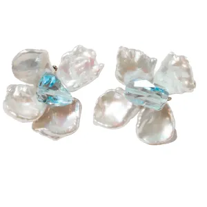 Flower Earrings with Blue Topaz