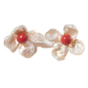 Flower Earrings with Coral