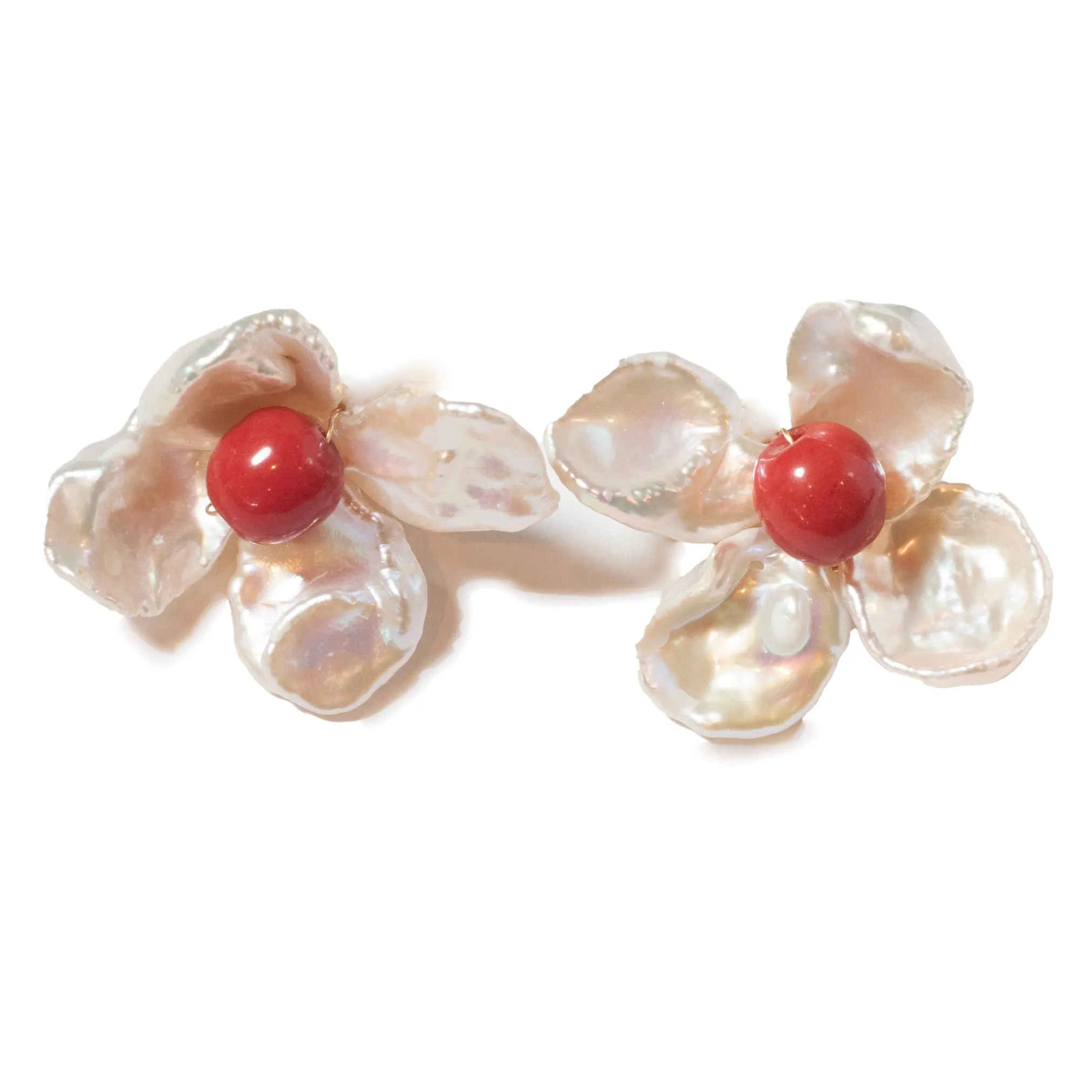 Flower Earrings with Coral