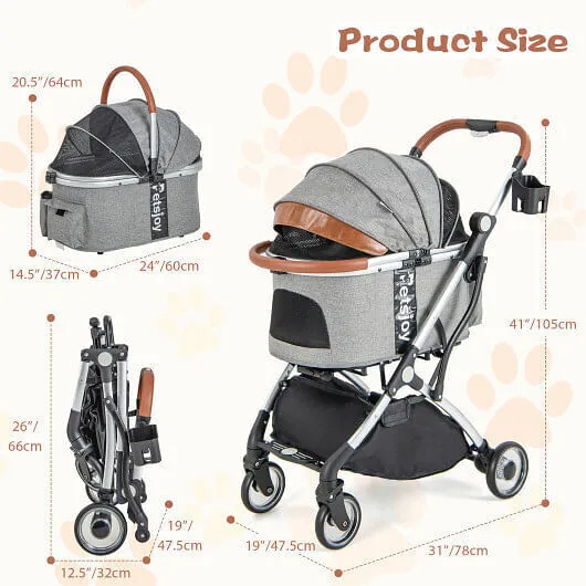 Foldable Dog Cat Stroller with Removable Waterproof Cover-Dark Gray