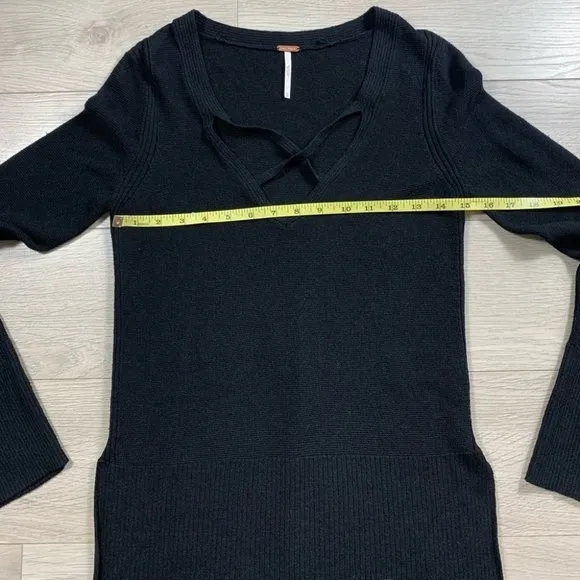 Free People Black Long Sleeve Criss Cross Tunic Sweater Top