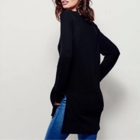 Free People Black Long Sleeve Criss Cross Tunic Sweater Top