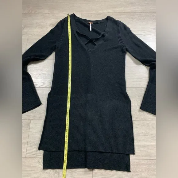 Free People Black Long Sleeve Criss Cross Tunic Sweater Top