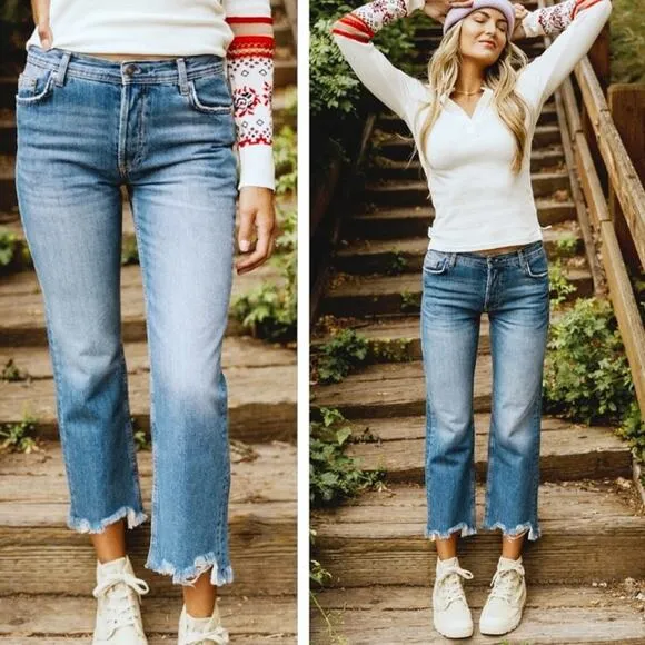 FREE PEOPLE Boot Cut Jean Sz 25 Maggie Mid-Rise Straight Cowgirl Y2K Preppy Boho