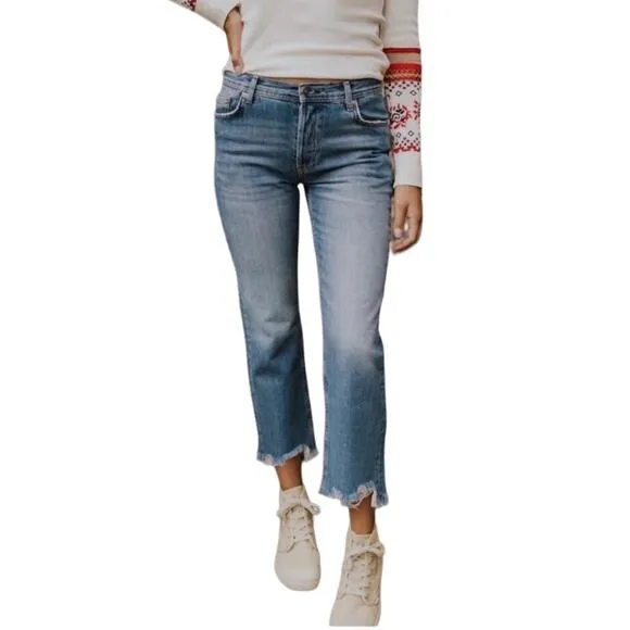 FREE PEOPLE Boot Cut Jean Sz 25 Maggie Mid-Rise Straight Cowgirl Y2K Preppy Boho