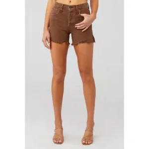 Free People Makai Cutoff Jean Short 24 26 Chocolate Brown Denim Raw Hem Distress