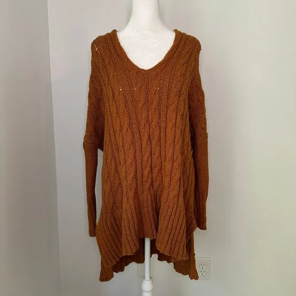 Free People orange chunky knit oversize sweater size S