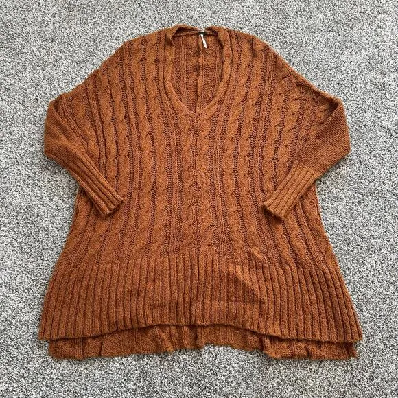 Free People orange chunky knit oversize sweater size S
