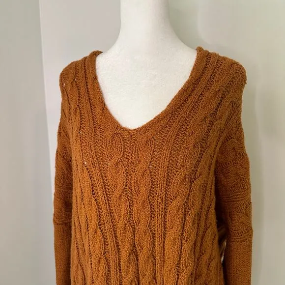 Free People orange chunky knit oversize sweater size S