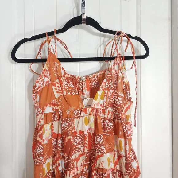 Free People Patch It Up Trapeze Slip Dress Womens S Orange Floral Sleeveless New