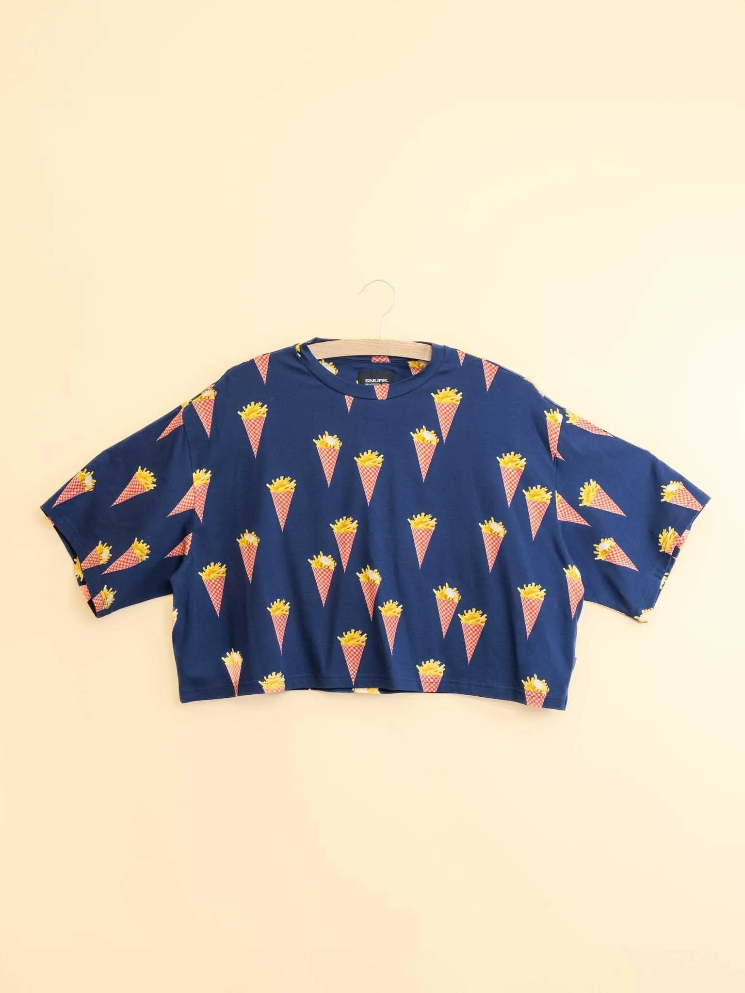 Fries Navy Cropped T-Shirt Dames
