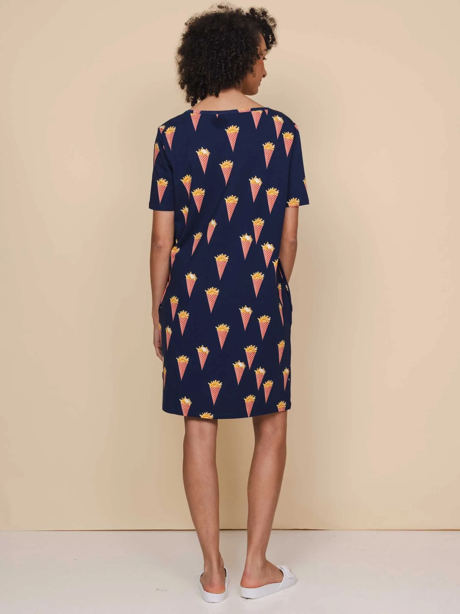 Fries Navy T-shirt Dress Dames