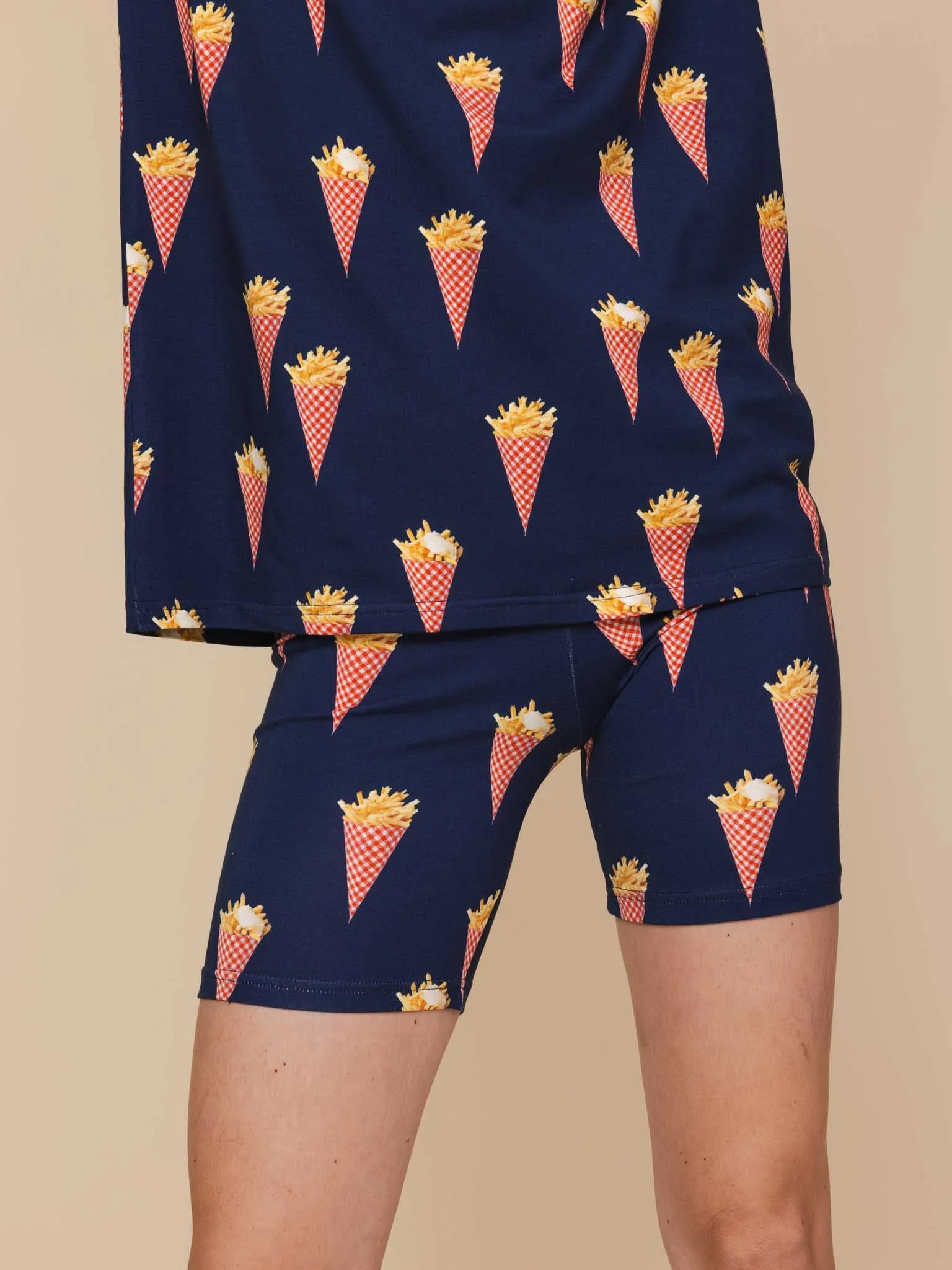 Fries Navy T-shirt en Bikershorts set Dames