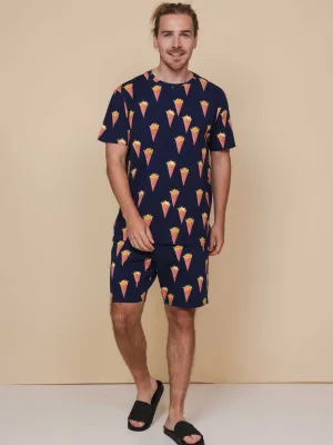 Fries Navy T-shirt en Shorts set Heren
