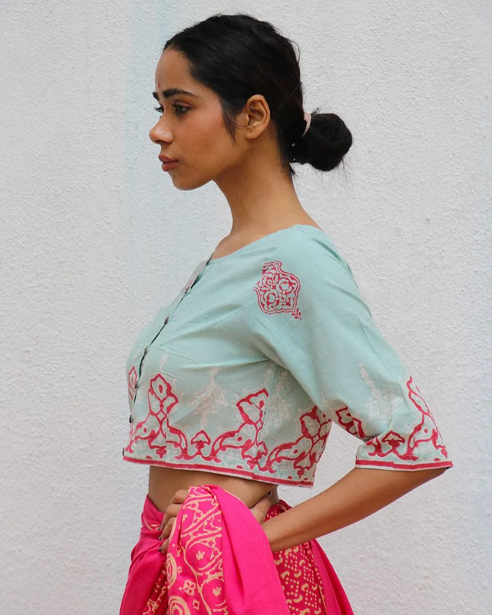 From Eden Handblock Printed Cotton Crop Top Blouse