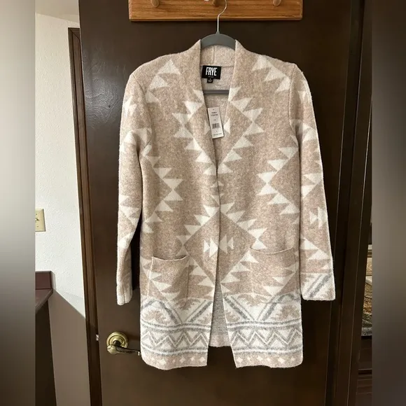 Frye Aztec / Tribal Long Duster Cardigan Sweater Size Small New with tag