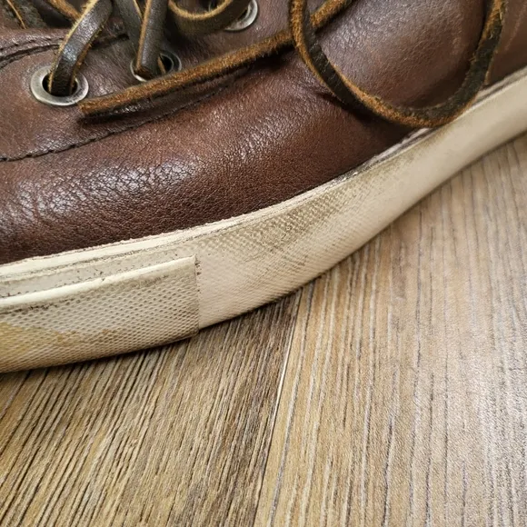 Frye Brett Shoes Men's 9.5 Brown White Leather Lace Up High Top Casual Sneakers