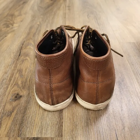 Frye Brett Shoes Men's 9.5 Brown White Leather Lace Up High Top Casual Sneakers