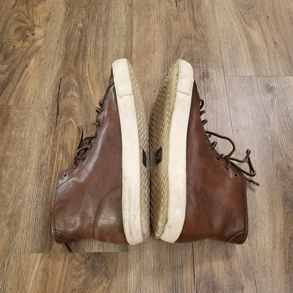 Frye Brett Shoes Men's 9.5 Brown White Leather Lace Up High Top Casual Sneakers