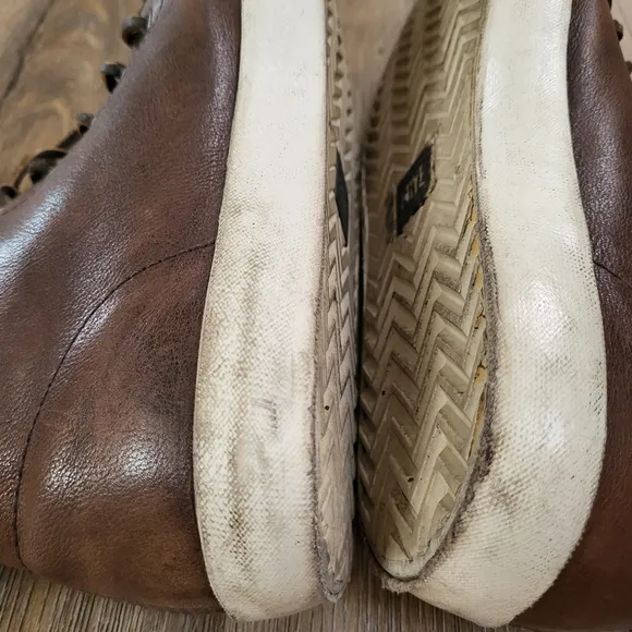Frye Brett Shoes Men's 9.5 Brown White Leather Lace Up High Top Casual Sneakers