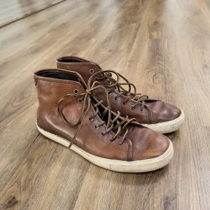 Frye Brett Shoes Men's 9.5 Brown White Leather Lace Up High Top Casual Sneakers