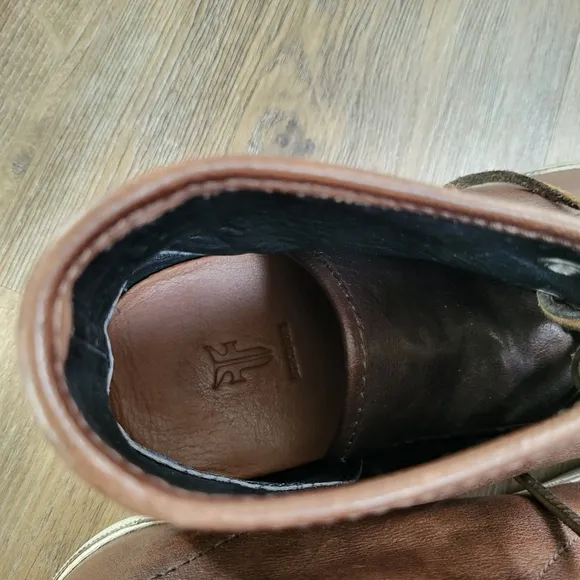Frye Brett Shoes Men's 9.5 Brown White Leather Lace Up High Top Casual Sneakers