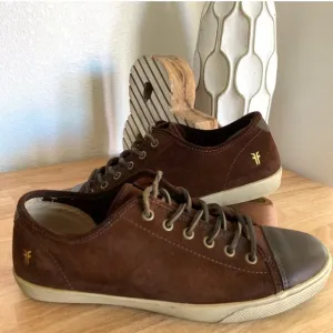 Frye Chambers Mens Low Top Suede Sneakers Brown Leather Cap-Toe Lace Up Size 11