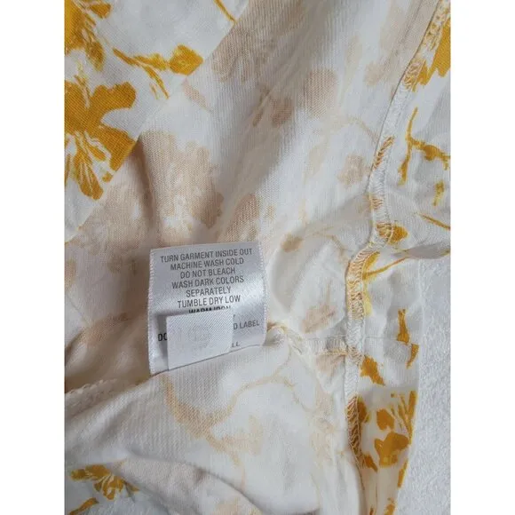 Garnet Hill Womens Floral Asian Wrap Pajama Top Medium Mustard Organic Cotton
