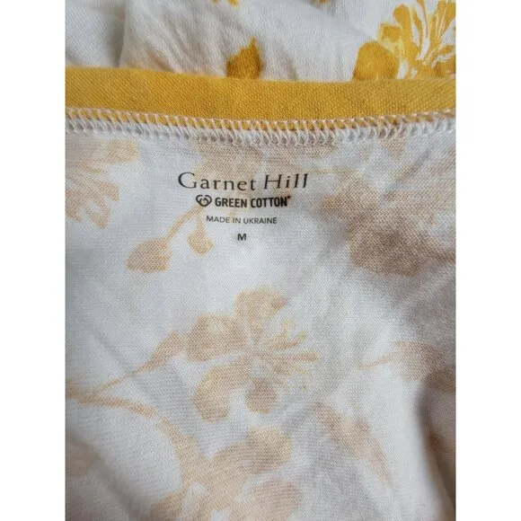 Garnet Hill Womens Floral Asian Wrap Pajama Top Medium Mustard Organic Cotton