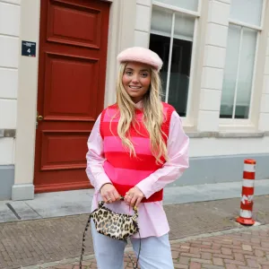 Gestreept gilet spencer roze rood