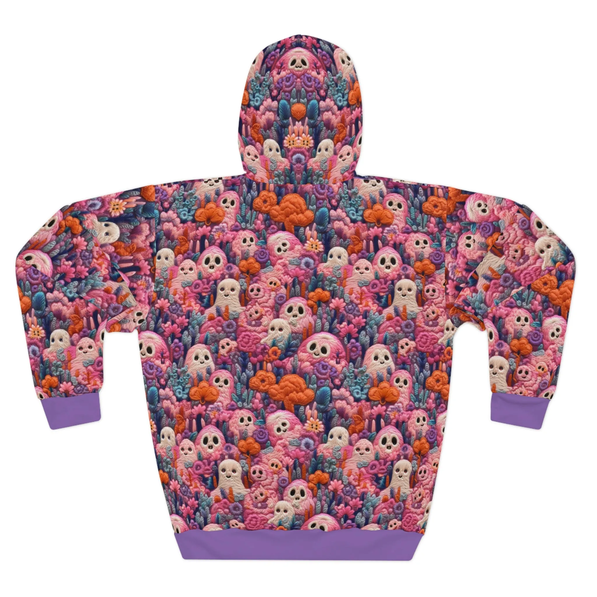 Ghosted Pullover Hoodie, Simulated Embroidery Orange and Blue Pattern, Fall Season Sweatshirt, UnisexPullover Hoodie