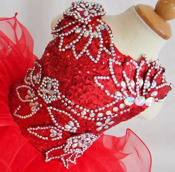 Glitz Beaded Bodice Little Miss/baby Girl/Toddler Red Cupcake Pageant Dress