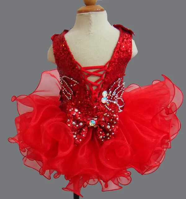 Glitz Beaded Bodice Little Miss/baby Girl/Toddler Red Cupcake Pageant Dress