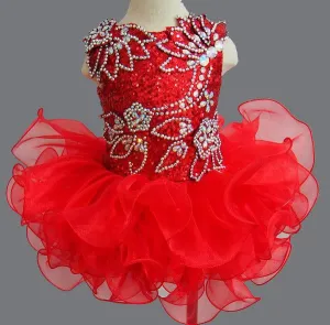 Glitz Beaded Bodice Little Miss/baby Girl/Toddler Red Cupcake Pageant Dress
