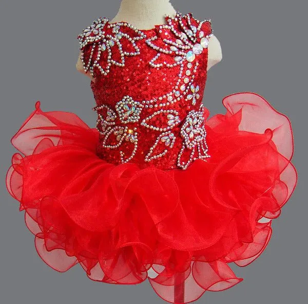 Glitz Beaded Bodice Little Miss/baby Girl/Toddler Red Cupcake Pageant Dress