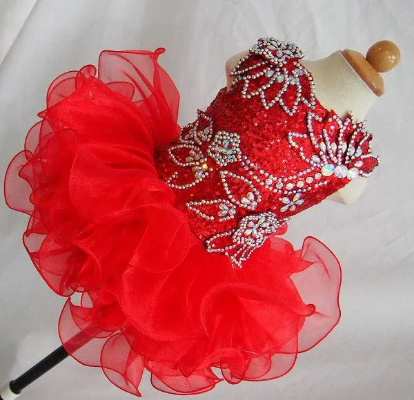 Glitz Beaded Bodice Little Miss/baby Girl/Toddler Red Cupcake Pageant Dress