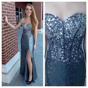 Gorgeous Shinning Sweet Heart Side Split Sequin Long Prom Dresses, BG51005