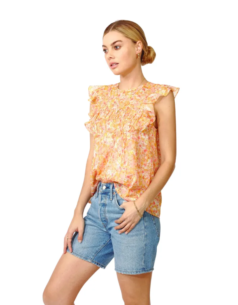 Greylin Wynni Textured Chiffon Ruffled Top in Mango