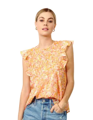 Greylin Wynni Textured Chiffon Ruffled Top in Mango
