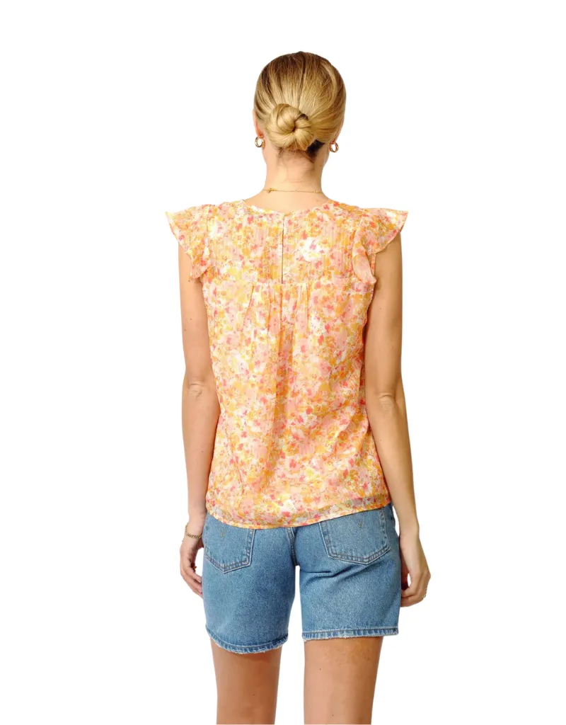 Greylin Wynni Textured Chiffon Ruffled Top in Mango